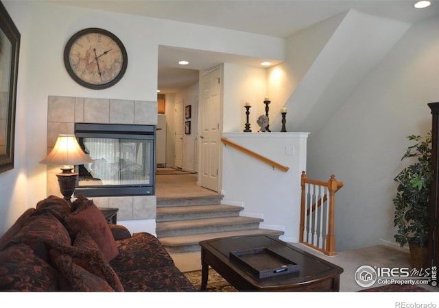 living room with light colored carpet