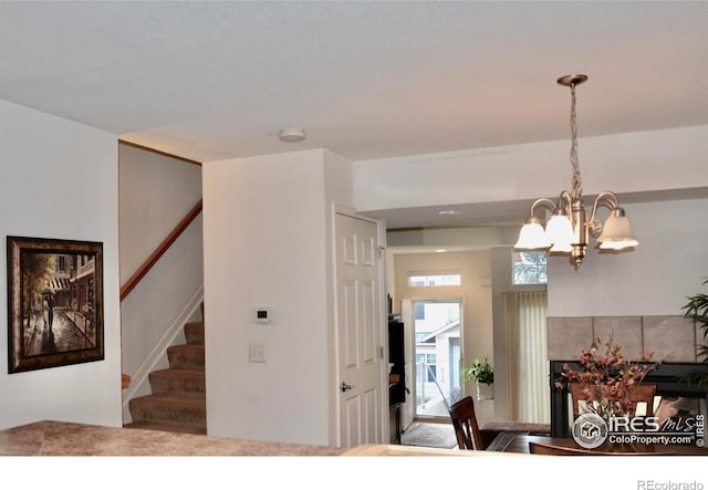 interior space featuring an inviting chandelier