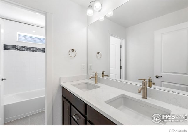 bathroom with vanity,  shower combination, and tile patterned floors