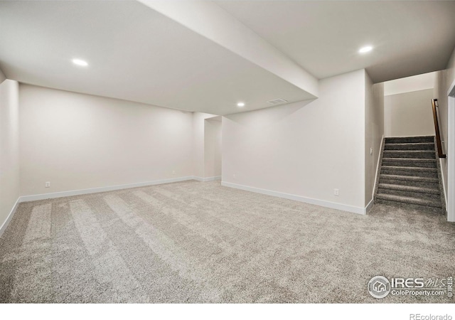 basement with carpet floors