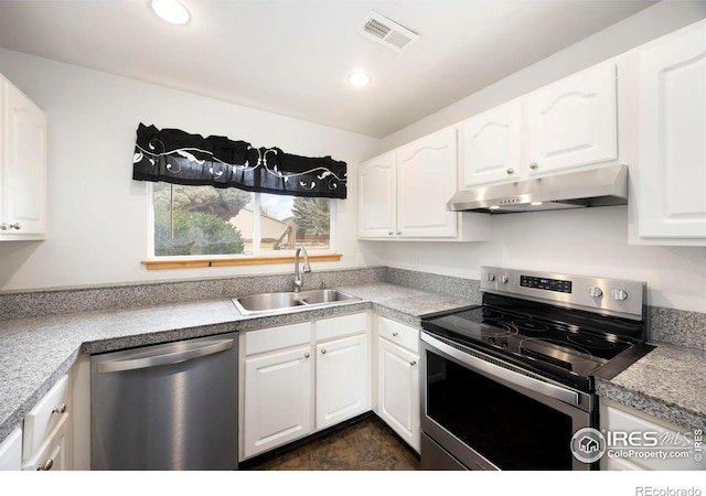 kitchen with white cabinetry, sink, and appliances with stainless steel finishes