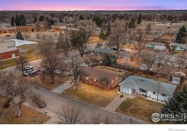 view of aerial view at dusk