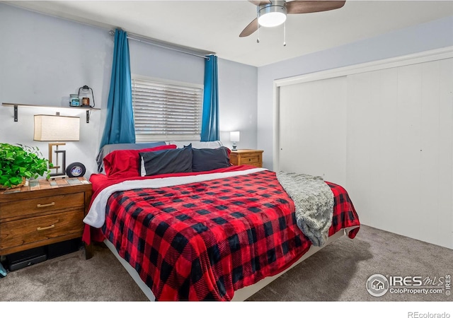 bedroom with carpet and ceiling fan