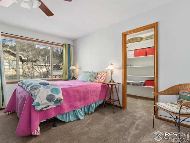 bedroom featuring carpet and ceiling fan