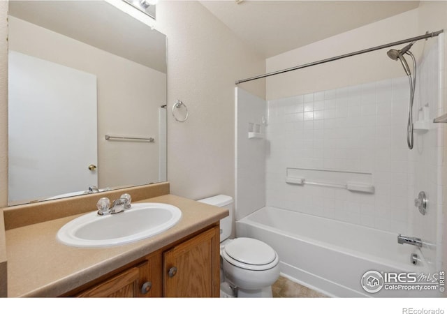 full bathroom featuring vanity, toilet, and shower / bathtub combination