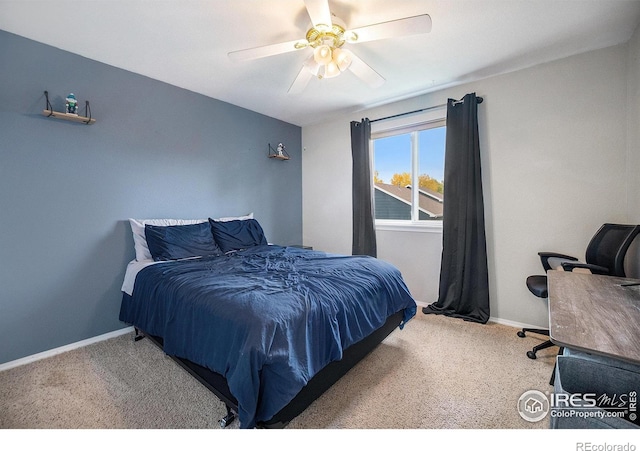 bedroom featuring carpet flooring and ceiling fan