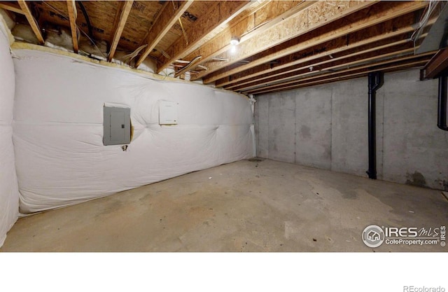 basement with electric panel