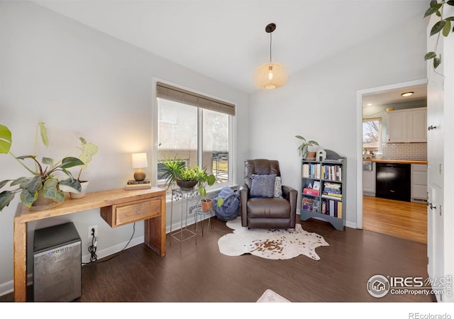 living area with dark hardwood / wood-style floors