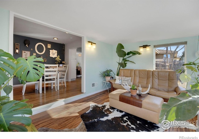 living room with hardwood / wood-style floors