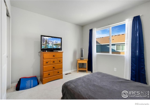 bedroom with carpet floors and a closet