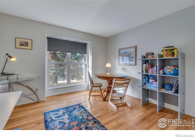 office with a textured ceiling and hardwood / wood-style flooring