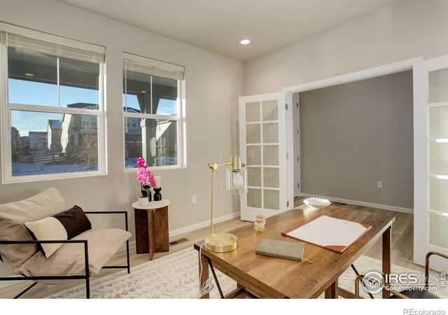 home office featuring hardwood / wood-style flooring