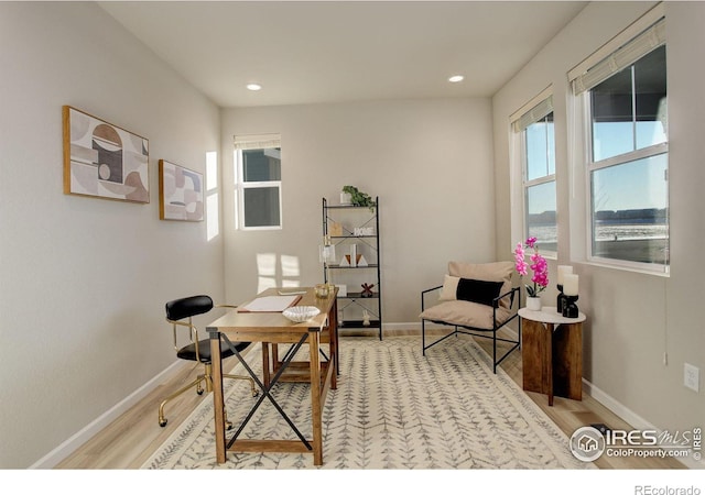 office area featuring light hardwood / wood-style flooring