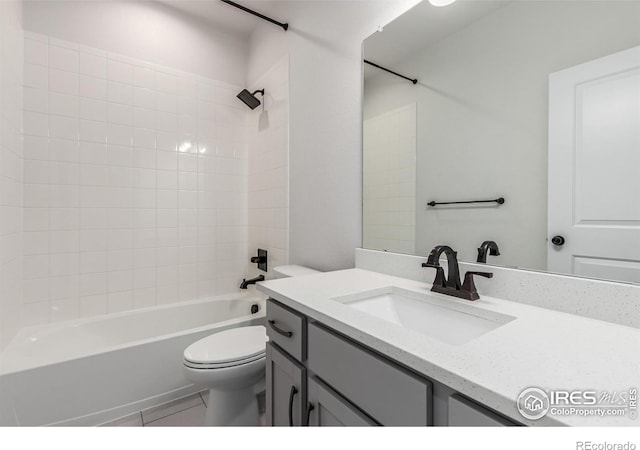 full bathroom featuring vanity, shower / bath combination, and toilet