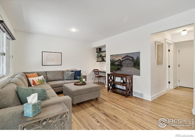 living room featuring light wood-type flooring