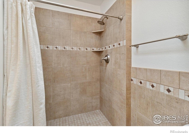 bathroom featuring a shower with shower curtain