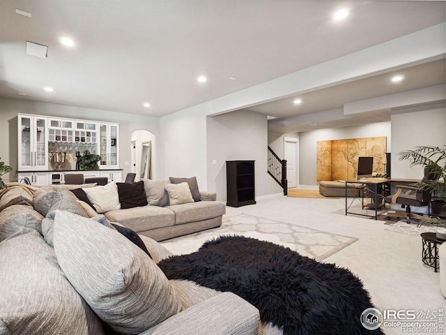 living room with light carpet