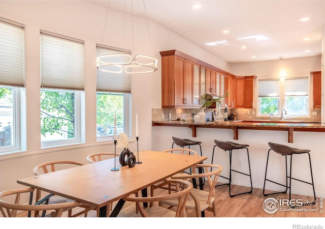 dining space with light hardwood / wood-style floors