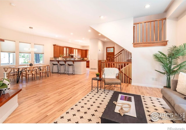 living room featuring light wood-type flooring