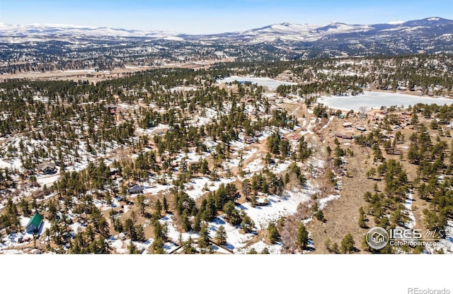 snowy aerial view with a mountain view