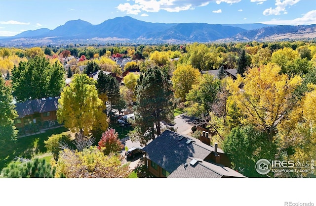 drone / aerial view featuring a mountain view