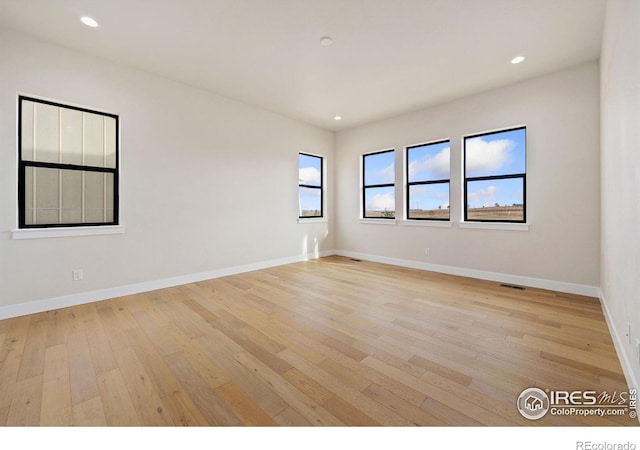 empty room featuring a healthy amount of sunlight and light hardwood / wood-style flooring