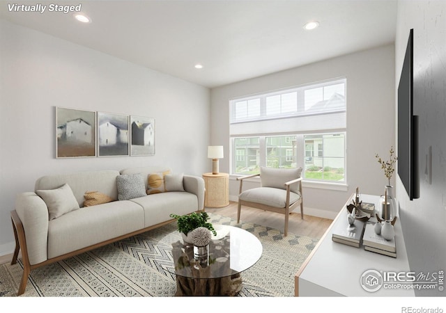 living room with hardwood / wood-style flooring