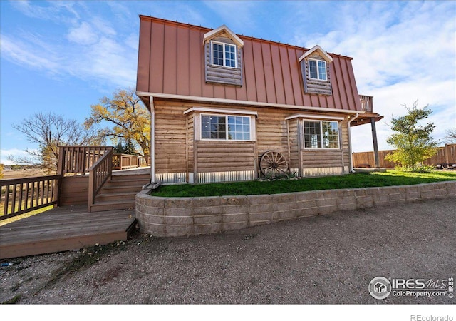 log home with a deck