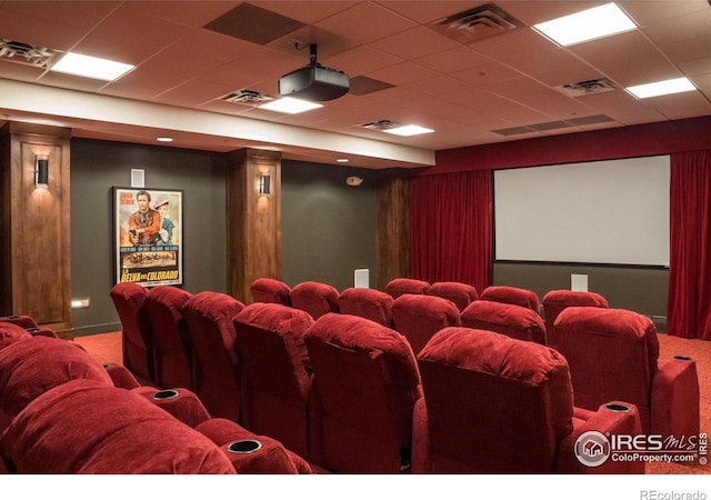 home theater room with a drop ceiling