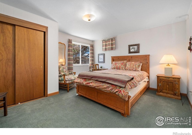 bedroom featuring carpet flooring and a closet