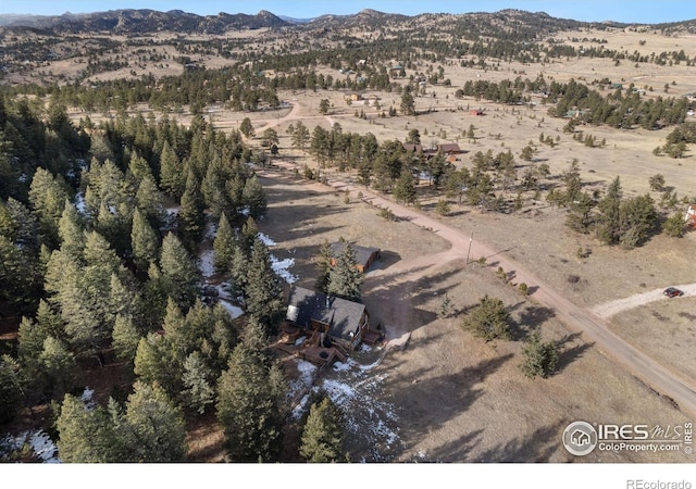 drone / aerial view featuring a mountain view