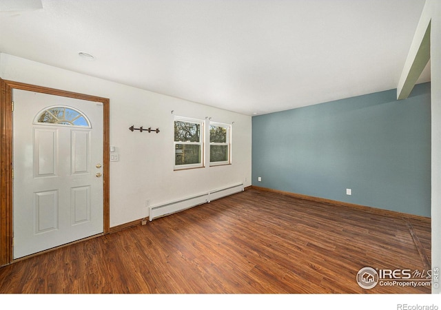 entrance foyer featuring dark hardwood / wood-style flooring and a baseboard radiator