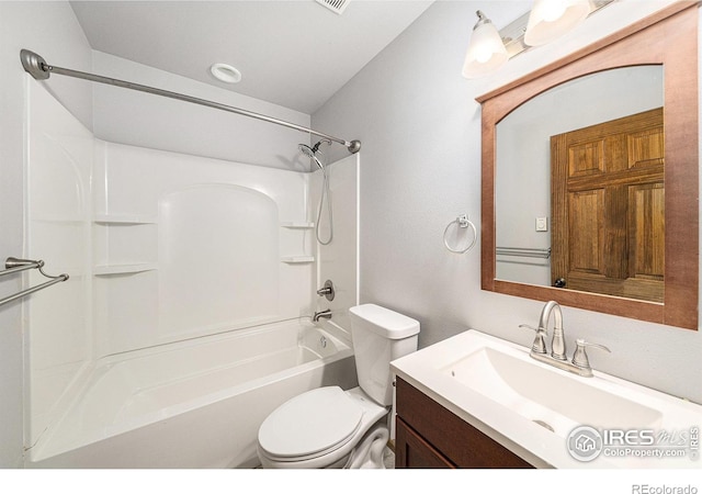 full bathroom with vanity, toilet, and shower / bathtub combination