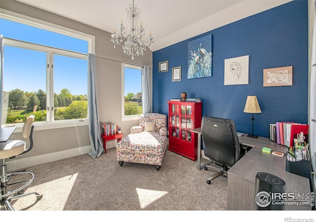 37001 Soaring Eagle Cir, Severance, CO 80550 - office area with a chandelier and carpet
