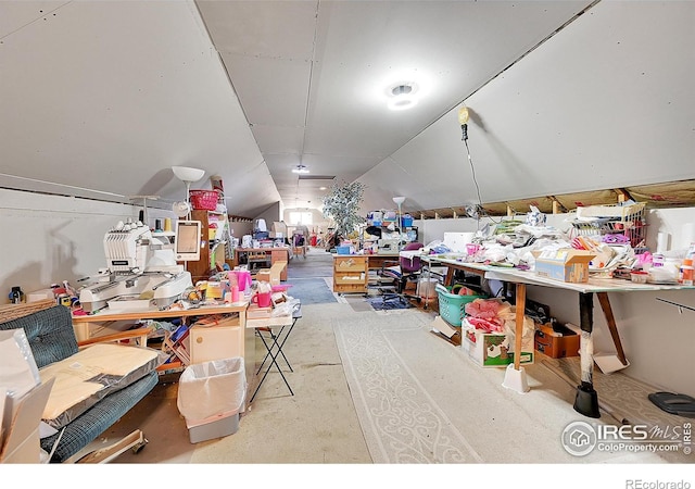 miscellaneous room featuring concrete floors and vaulted ceiling