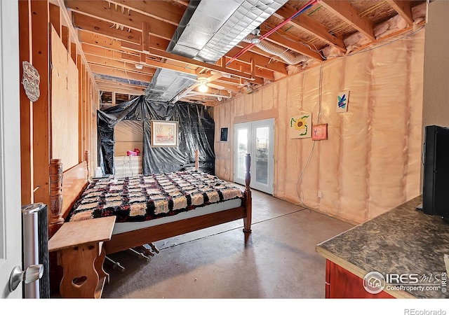 bedroom with concrete floors