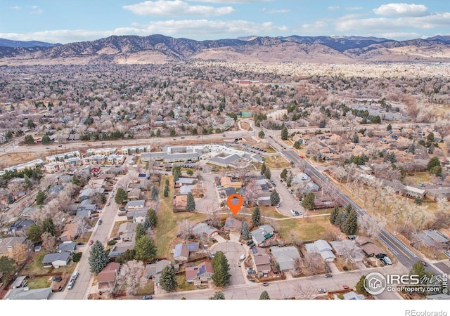 birds eye view of property with a mountain view