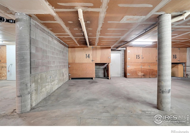 view of unfinished basement