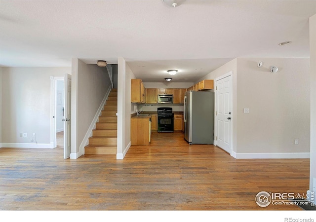 kitchen with sink, light hardwood / wood-style flooring, and appliances with stainless steel finishes