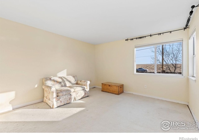 sitting room with light colored carpet