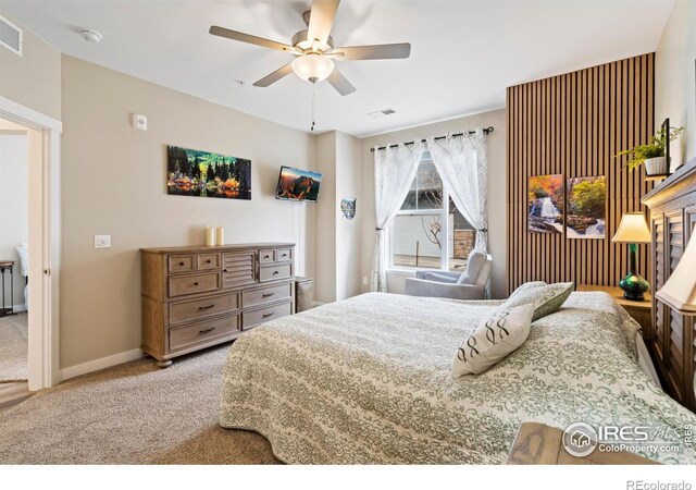 bedroom with carpet floors and ceiling fan