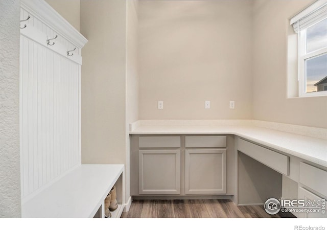 mudroom featuring dark hardwood / wood-style flooring