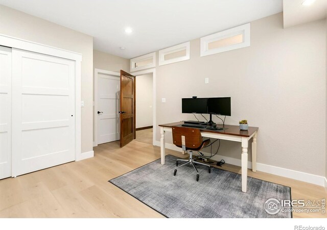 office featuring light hardwood / wood-style floors