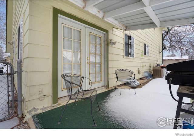 view of snow covered patio