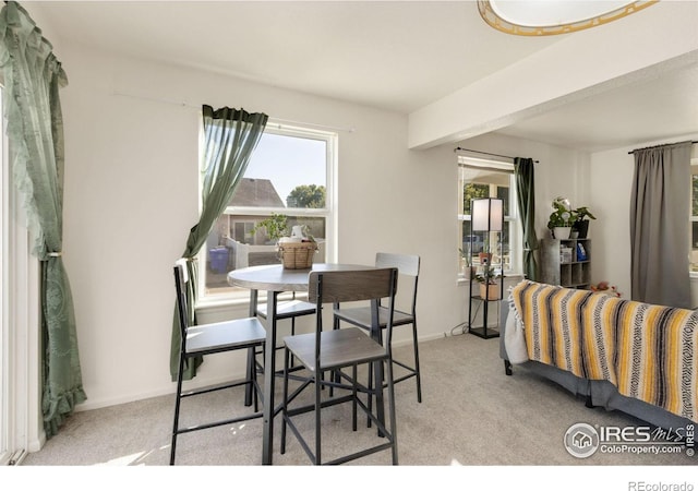 view of carpeted dining area