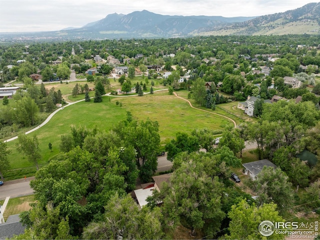 drone / aerial view featuring a mountain view