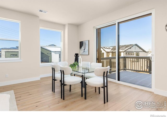 dining room with light hardwood / wood-style flooring