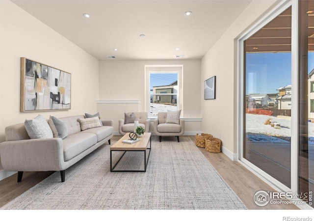 living room featuring light hardwood / wood-style flooring