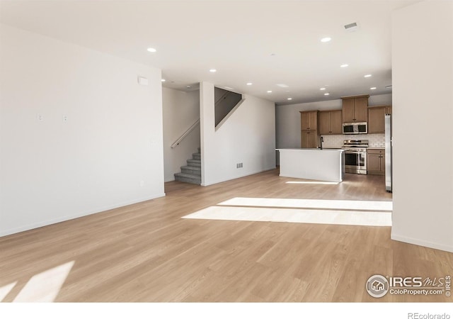 unfurnished living room with light hardwood / wood-style flooring