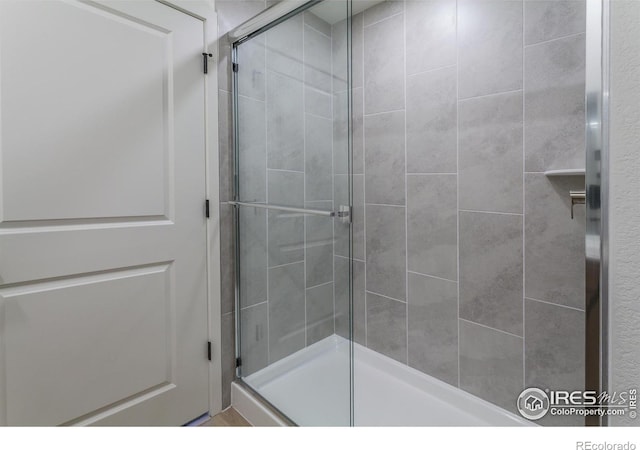 bathroom featuring a shower with door